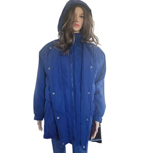 Jacqueline Ferrar Quilted Hooded Jacket Women Size Petite Large Blue Polyester